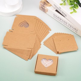 Spritewelry 10 Set Kraft Boxes With Heart Windows Square Paper Jewelry Display Boxes 2.3x2.3x0.3 Inches Necklaces Bracelets Boxes for Wedding Christmas Valentine Favor