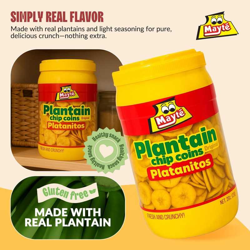 Mayté Plantain Chip Coins – Original Flavor, 20 oz Jar