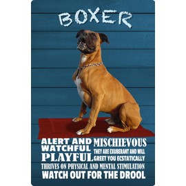 Ontrada Holzschild 20x30cm Boxer Hund Watchful Playful Holz Schild