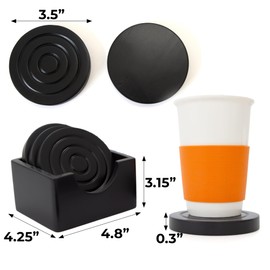 KOLURAFUL Wooden Coasters with Holder for Drinks, Set of 6 for Drinking Glasses, Tabletop Protection for Any Table Type, Gift Set for All Occasions, Black