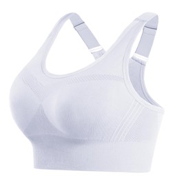 Litherday Women's Sports Bra Max Control Solid High Impact Wirefree Sports Bras for Women Removable Padding Yoga Gym Running Crop Top White