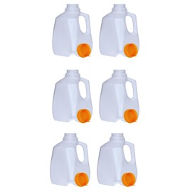 BOTTLE DEPOT USA 32 Oz Plastic Mini Jugs (6 PACK) 1-Quart / 32-Ounce Bottles with Orange Snap-On Caps for Juice, Water, Sports and Protein Drinks and Milk, BPA-Free, Made in USA