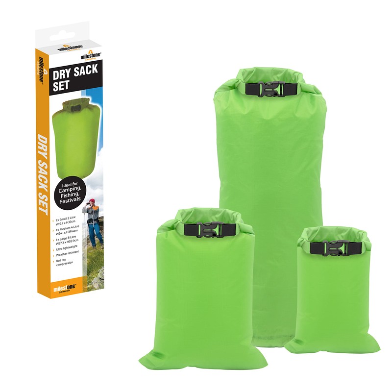 Milestone Camping Dry Sacks (Packof 3) - Green