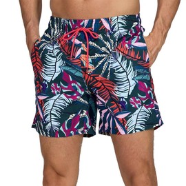FREDRM Mens Swim Trunks Quick Dry Boardshorts with Mesh Lining Above Knee Swimwear Bathing Suits, Colorful Bashow, Medium