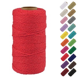Binwat Natural Macrame Cotton Cord Twine String Cord Colored Cotton Rope Macrame Yarn Craft Cord for DIY Crafts Knitting Plant Hangers Christmas Wedding Decor (Red, 2mmx200m)