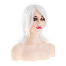 Sallcks Short White Bob Wig for White Women Shoudler Length Natural Wavy Bob Wig Heat Resistant Synthetic Hair Wig for Daily Party