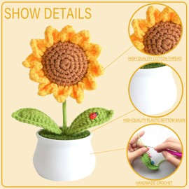 Handmade Crochet Potted Sunflower Bouquet Potted Plush Flowers Plants Knitting & Crochet Supplies Knitted Artificial Forever Flowers With Exquisite Pot for Home Decor (3PC)