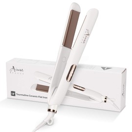 1¼ Inch Titanium Nano Flat Iron, Aima Beauty 2 in 1 Hair Straightener with 3D Floating Ceramic Coating Plates for Healthy Styling & Thin Hair, LCD Temp Display, Dual Voltage, White
