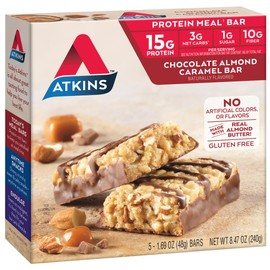 Protein-Rich Meal Bar, Chocolate Almond Caramel Dough, Keto Friendly - Protein Meal Bar, High Fiber, 1g Sugar, 3g Net Carbs, Meal Replacement, 5 Count