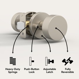 Mega Handles - Buena Privacy I Black Door Knob for Hallway, Closet and Bathroom I Reversible Heavy Duty Design I Fits All Standard Door Sizes I Screws Included - Satin Nickel (1 Pack)