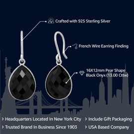 Gem Stone King 13.00 Cttw Black Onyx Dangle Earrings For Women | 925 Sterling Silver | Gemstone Birthstone | Pear Shape 16X12MM | Fine Jewelry Gifts for Her Mom Women Wife