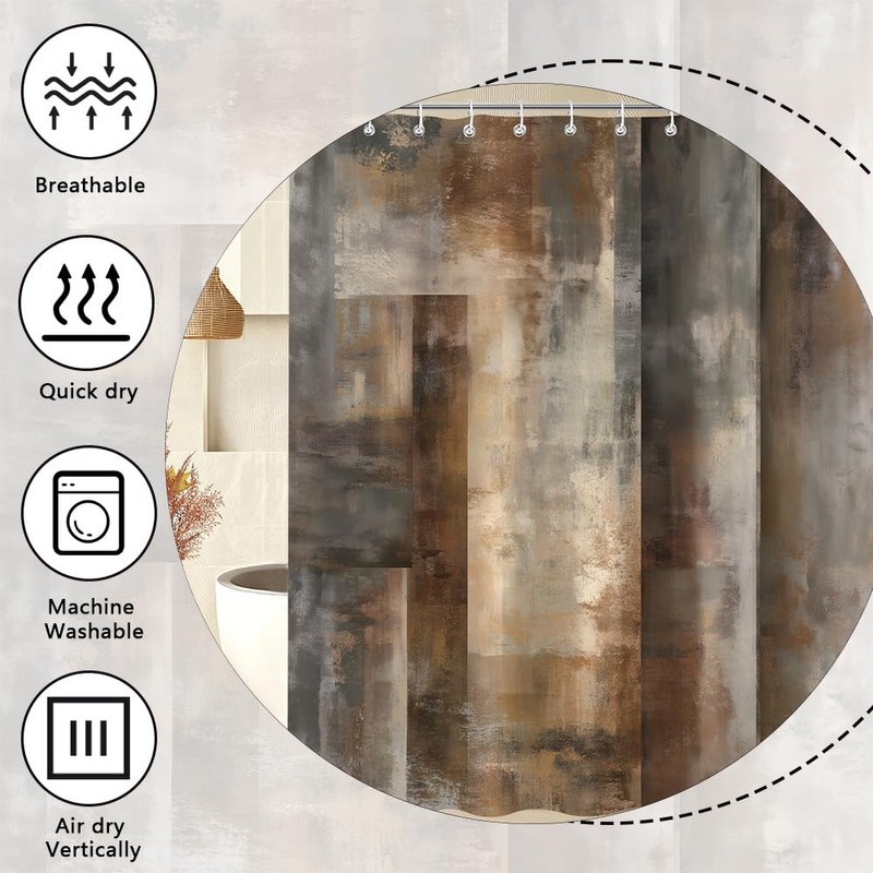 JAZEAOI Brown Grey Shower Curtain, Tan Beige Abstract Bathroom Decor