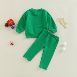 DNOMAID YZARC Fall Winter Toddler Baby Boy Girl Clothes Set Long Sleeve Crewneck Sweatshirt Top Casual Pants Outfit Sweatsuit (Green, 2-3 Years)