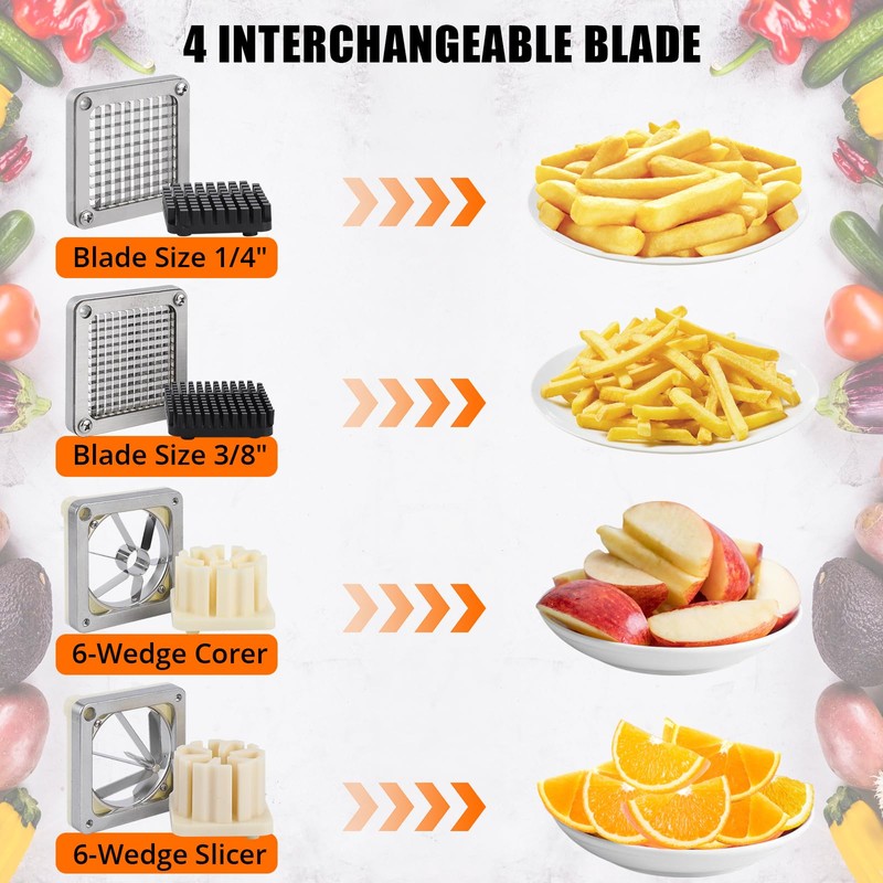 Commercial Vegetable Fruit Chopper, Stainless Steel French Fry Cutter with