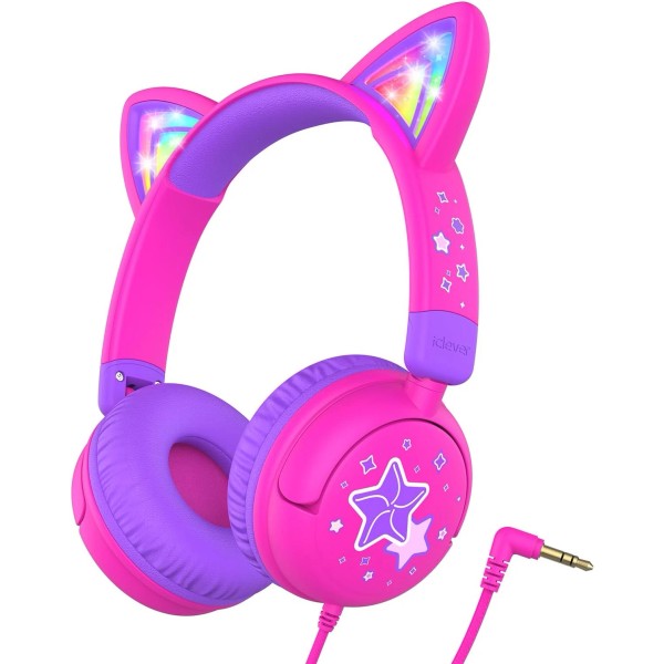 Iclever Kids Headphones Cat Ear, LED Light Up, 85Dba Safe