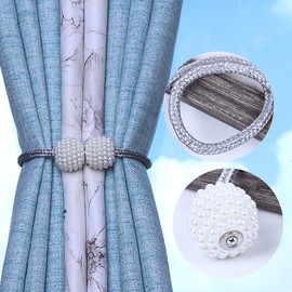 Heatunk Elegant 19" Magnetic Pearl Ball Curtain Tie Backs - Set of 4 for Home, Office, and Hotel Window Decor - European Drapery Clips Rope Holdbacks-Grey