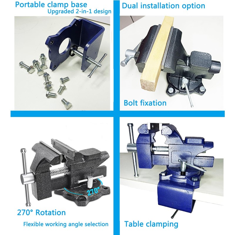 MYTEC 2-In-1 Bench Vise Heavy Duty for Workbench, 6.0" blue,
