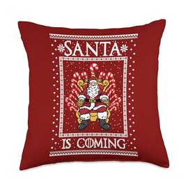 Christmas Santa Claus is Coming Cany Cane Throne Winter Throw Pillow