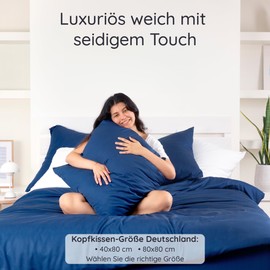 2 x Blue Cushion Covers, Pillowcases 80 x 80 cm, Bamboo Bed Linen, Cooling Pillow, Allergy Bed Linen Set, Cuddly Bed Linen, Sleep Better | Cushion Cover Antibacterial Bambaw