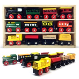 Wooden Train Set For Toddlers | 12 Pieces Magnetic Toy Train By Omni Wooden Toys