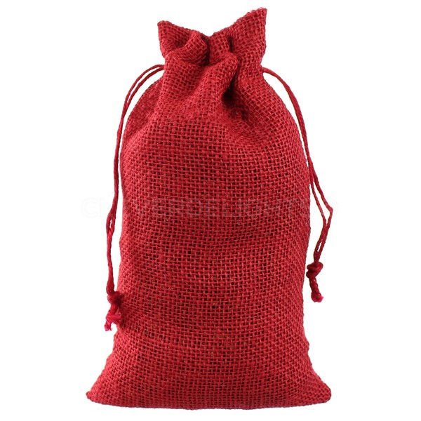 CleverDelights 6" x 10" Red Burlap Bags - 5 Pack - 6x10 Inch Jute Burlap Drawstring Sacks