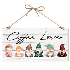 CREATCABIN Coffee Lover Sign Decorative Christmas Gnome Wood Sign Home Decor Wooden Sign Plaque Hanging Wall Art for Coffee Bar Cafe Farmhouse Yard Office Home Kitchen Front Patio Decor 6 x 12inch
