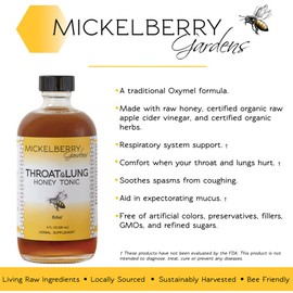 MICKELBERRY GARDENS Throat & Lung Honey Tonic - Wellness Syrup - Natural Immune Support (8 Ounces)