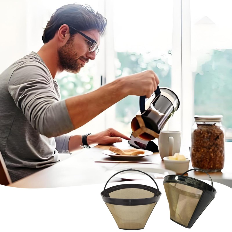 CLKE 2Pcs Reusable Coffee Filter, Universal Permanent Coffee Filter, Washable