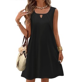 Zeagoo Women Summer Black Dress with Pockets Womens Casual T Shirt Dress Sleeveless Tank Dress Loose Shift Dress for Women Crew Neck A Line Dresses L