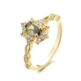 Bellitia Jewelry Gold Plated 925 Sterling Silver Vintage Court Style Ring for Her, Gemstone Birthstone Green Peridot CZ Ring Dainty Promise Rings for Women
