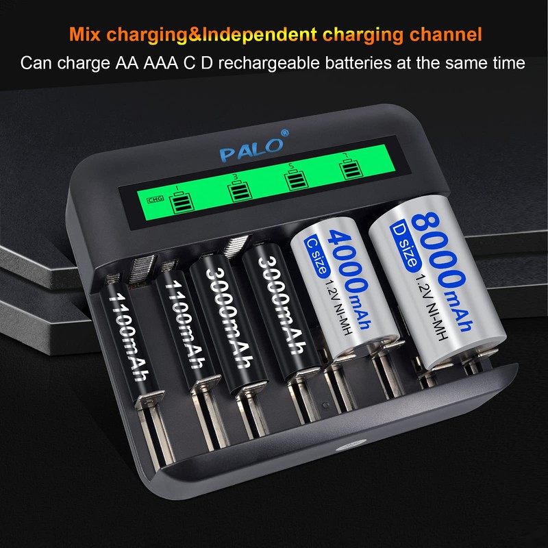 Tenberly AA AAA C D Universal Battery Charger with 4