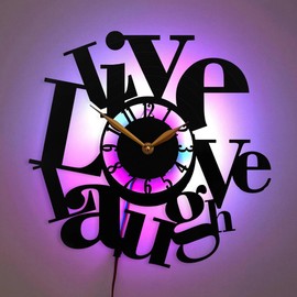 Live Love Laugh Wall Clock with LED Lights – Motivational and Inspirational Decor, Uplifting Quotes Clock for Home & Office, Positive Art Decor, Black