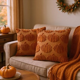 VivaNest Fall Pumpkin Decorative Throw Pillow Covers, Set of 2 Soft Faux Fur Pillow Covers for Autumn Harvest, Fluffy Plush Pillow Cases for Farmhouse Couch Cushion Covers,18"x18"