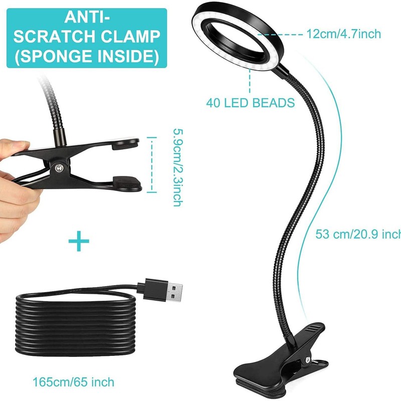 Clip On LED Ring Light 3 Color 10 Brightness Flexible