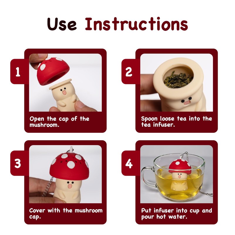 Mushroom Tea Infuser Loose Leaf Tea Strainer Cute Kitchen Accessories