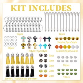 BEUNITONE 108 Pcs Beadable Keychains Bars DIY Cross Beadable Keychain Bars Bead kit 12 Set DIY Multicolor Cross Tassels Blank Bulk Keychains for Adults Women Students Gift