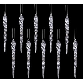 Christmas Concepts® 12cm Glitter Icicle Decorations - Luxury Christmas Tree Trims (Clear, Pack of 10)