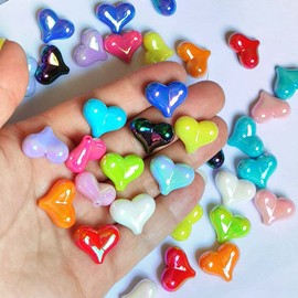 Qingxii Decorr Mixed Lots Shiny AB Color Acrylic Love Heart Bead DIY Beading Hairband Bracelets Necklace Craft Embelishment (#1,Mixed Colors)