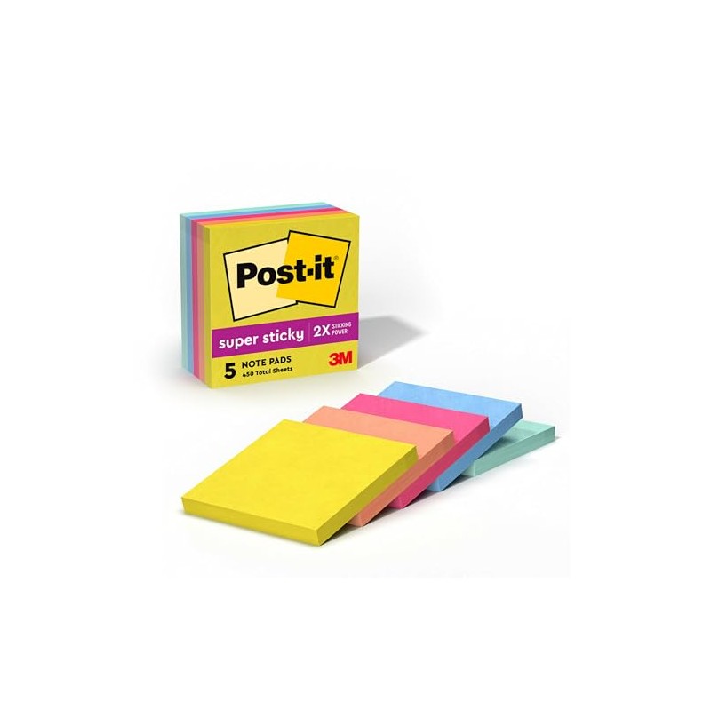 3M Post-it 5PK Notas Adhesivas Super Sticky 3x3 colección Summer