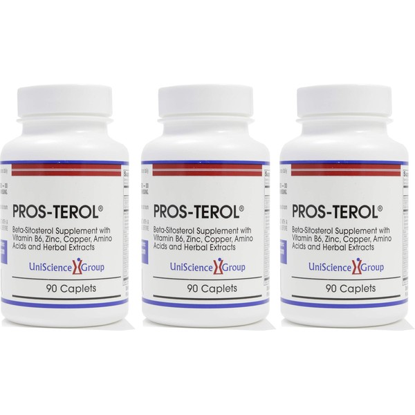 UniScience Group, Inc. Pros-TEROL (3 Bottle kit), Prostate Relief with 900 mg Plant Sterols with Pumpkin Seed, Stinging Nettle Root, Ginger Root, Licorice Root Extracts 90 Caplets