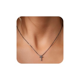 Aneneiceera Vintage Black Cross Pendant Necklace Black Link Chain Necklace Religion Cross Choker Necklace Fat Black Necklace Chain Jewellery for Women and Girls, Zinc