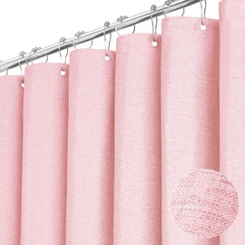 BTTN 78 Inch Long Shower Curtain - Linen Textured Heavy Duty Fabric Shower Curtain Set with 12 Plastic Hooks, Wrinkle Free, Machine Washable, Decorative Neutral Bath Curtains for Bathroom, 72x78, Pink