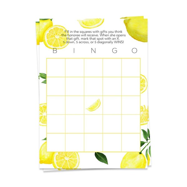 The Invite Lady Shower Bingo Lemon Baby Bridal Shower Gift Bingo for Presents Bride Mom to Be Printed Lemonade Lemon Squeeze Main Squeeze (24 Count)