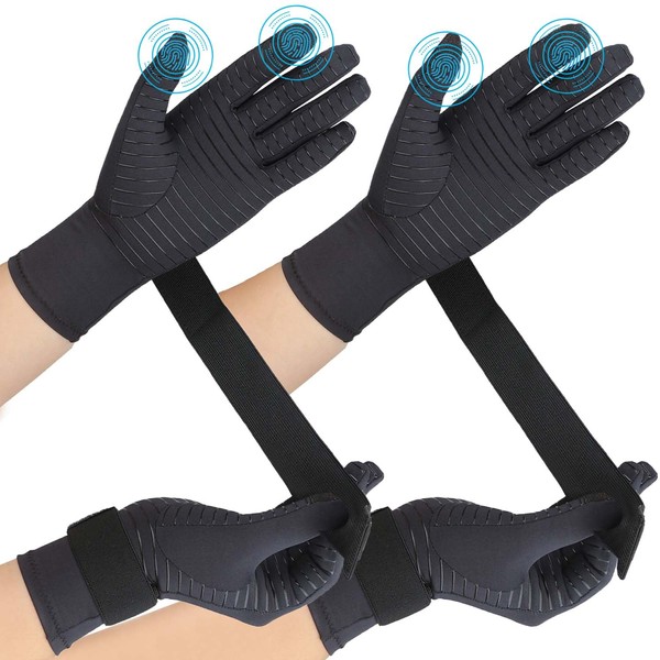 2 Pairs Arthritis Gloves for Women & Men, Copper Compression