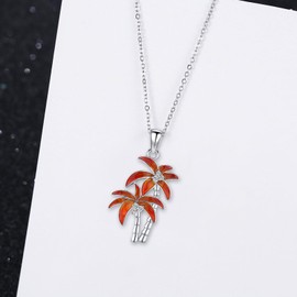 CUOKA MIRACLE Coconut Tree Pendant Necklace 925 Sterling Silver Red Palm Tree Necklace Tropical Coconut Tree Jewelry for Women Jewelry Summer Beach Theme Gifts for Women, Sterling Silver, No Gemstone