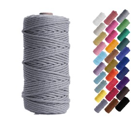 TOPWA Macrame Cord Natual Macrame Cotton Cord DIY Craft Cord Spool Twine Rustic String Cotton Rope for Wall Hanging,Plant Hangers,Crafts,Knitting,Decorative Projects 3mm x100m (Gray)