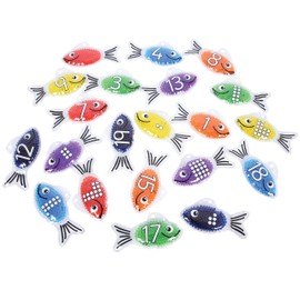 TickiT Rainbow Gel Number Fish - Set of 21 - 7 Colors - Teach Counting 0-20 with Numbers and Subitized Dots - Sensory Manipulative