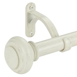 28-48 Inches Curtain Rods for Window, Vimayta 1 Inch Diameter Drapery Rod with Resin Finials, Ideal Adjustable Heavy Duty Single Curtains Rod for Bedroom, Living Room Decoration, White Wood Grain