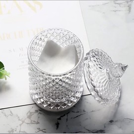 Glass Qtip Holder with Lid, Decorative Glass Apothecary Jar Crystal Canister Jar Bathroom Vanity Organizer for Q-tips, Cotton Ball & Swab, Cotton Pads, Hair Band, Candy Storage