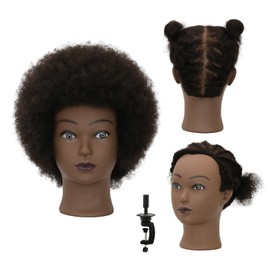 Afro Mannequin Head With 100% Human Hair 8-Inch Mannequin Head Can Be Bleached Or Dyed Suitable For Hair Styling Practice Cutting Practice Styling Display And Braiding Practice